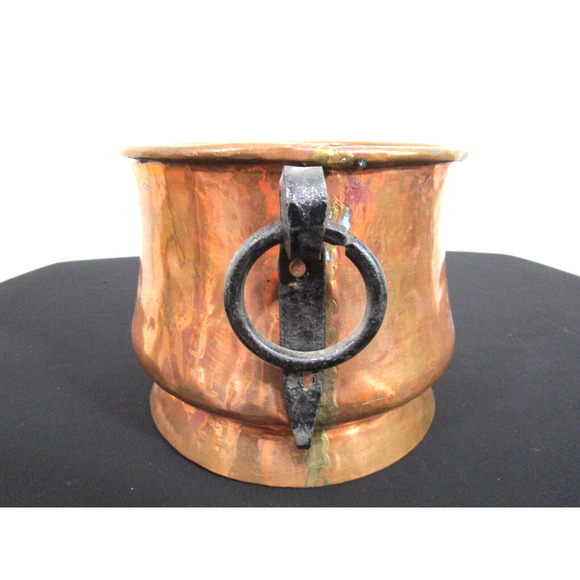 VTG IMAX Handmade In Turkey Old World Copper Pot/Plantar w/Iron Rings 6"L x 5"H - Picture 2 of 9